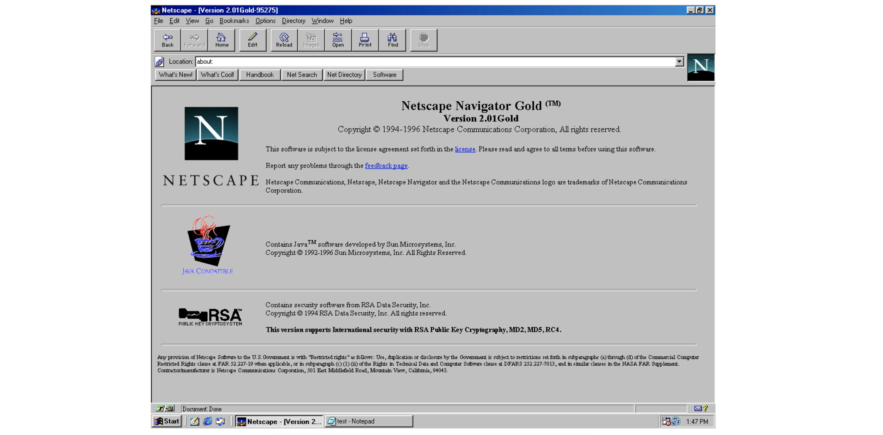 First public release of JavaScript was integrated in Netscape Navigator 2.0 (1995)