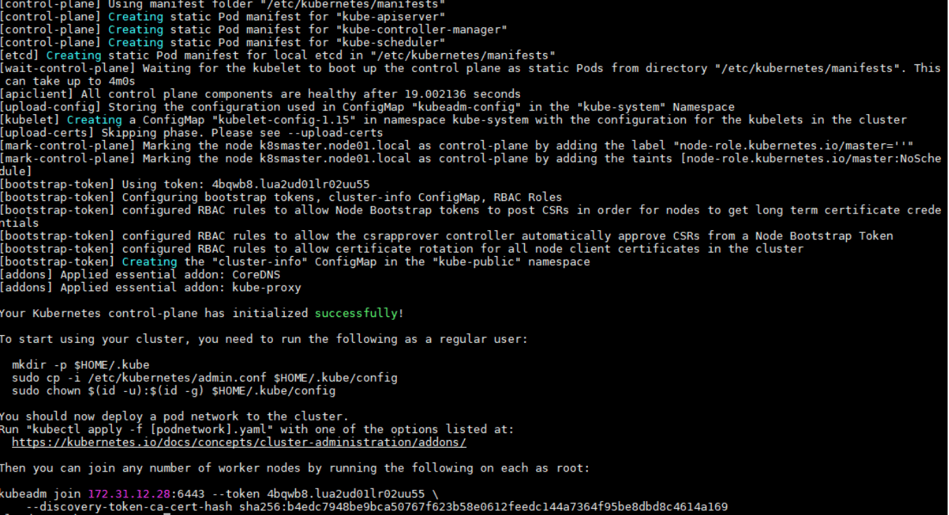 kubeadm init output