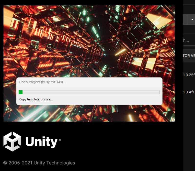 Unity Project: The screen that comes up when the created project is opened